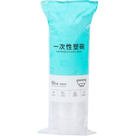Lot de 50 bols de fête en plastique 400ml, étanches, jetables pour salade, mariage, anniversaire, Halloween, Noël (1/5)