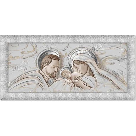 Lupia - Quadro Moderno su tela con Cornice PRINCE Multicolor THE KISS CERAMIC MIX SILVER, con Glitter brillantini, 63x133 cm, per Soggiorno, Camera da Letto, Testata Letto, Capezzale, Sacra Famiglia (1/4)