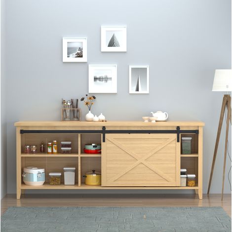 Kit de montage pour porte coulissante 183 cm, rail en acier noir pour porte en bois jusqu'à 100 cm de large et 20 kg, ferrures et notice incluses, sans porte - CHICFURN (1/5)