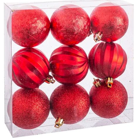 Set de 9 boules de Noël rouges taillées - 6cm (1/3)