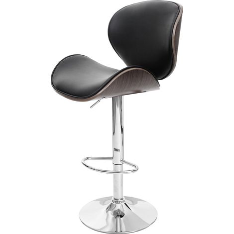 Sgabello da bar x1 girevole design retrò con scocca in legno curvato in PVC nero 040008579