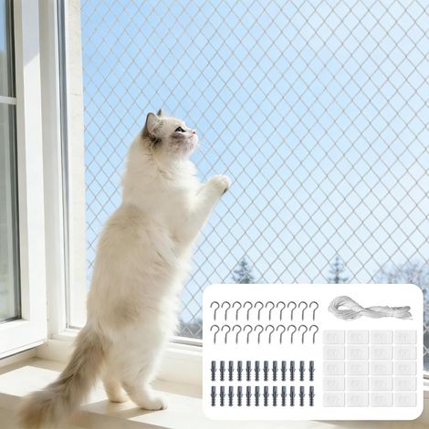 Filet de Protection Chat,10 X3 M Transparent Filet Fenetre Chat,Filet de Protection Chat Balcon Résistant en Nylon avec Matériel d'installation,pour Balcons,Escaliers, Fenêtres,Terrasses (1/5)