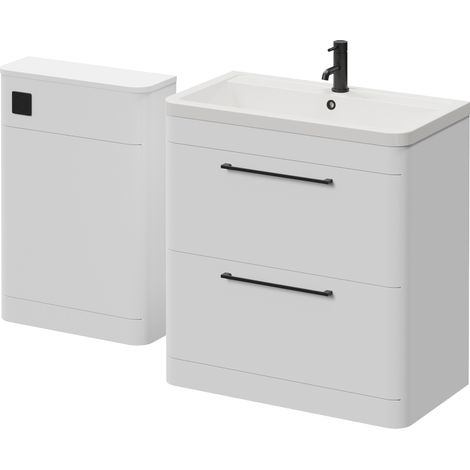 Oslo Gloss White 1350mm Vanity Unit Toilet Suite with Anya Basin - 1350mm - Matt Black 320mm HandleWithout Jubilee Toilet Pan