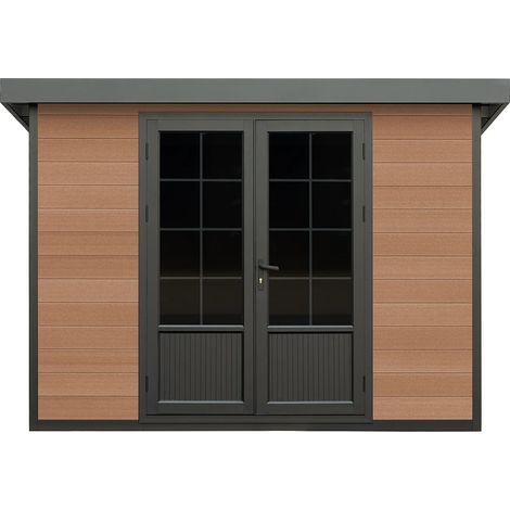 Abri de jardin en bois composite 28 mm aspect naturel foncé 10,43 m² - HAZELTON (1/5)