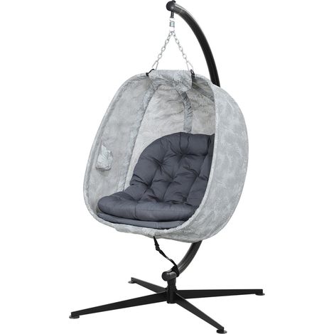 Eiförmiger Hängesessel für den Außenbereich, Faltbar Hängeschaukel mit Gestell, Sitzpolstern, Hängematte für 1 Personen, Schaukelsessel Indoor Outdoor, Terrasse, Garten, Grau Aosom