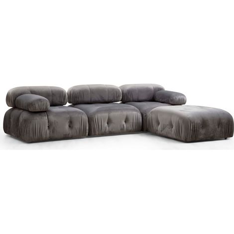 Canapé d'angle modulable velours Bubble-Couleur Gris (1/5)