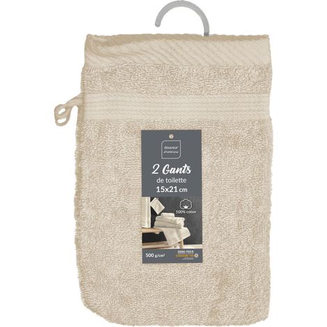 2 gants de toilette 15 x 21 cm eponge unie tendresse Lin (1/5)