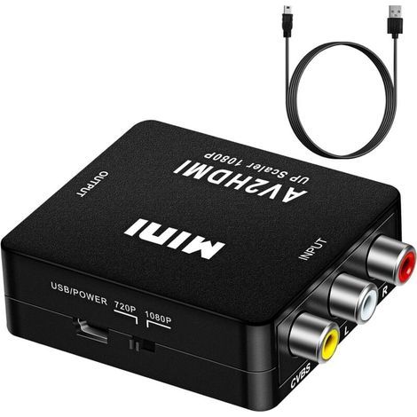 Adattatore da RCA a HDMI, convertitore video audio da Mini AV RCA CVBS a HDMI, supporta 720p e 1080p per PC, Xbox, PS3, PS2, TV e STB (1/4)