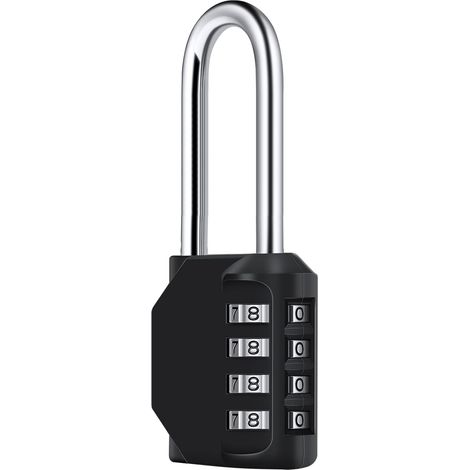 Un candado de combinación de 4 dígitos, negro, de 6,7 cm de largo, impermeable, fabricado en metal resistente a la intemperie y acero galvanizado, adecuado para escuelas, gimnasios y taquillas. (1/5)