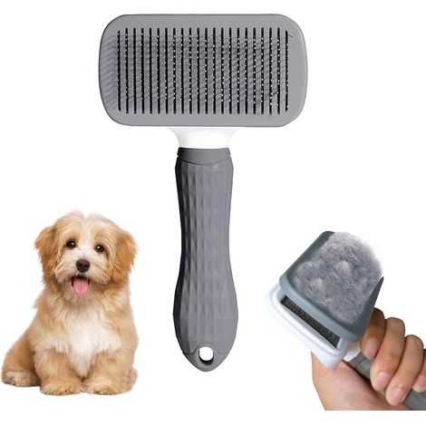 Brosse Chiens Chats, Brosse pour Poils Longs et Courts, Brosse Chiens Chats avec Poignée, pour Animaux avec Différentes Longueurs de Poils (Gris) (1/5)