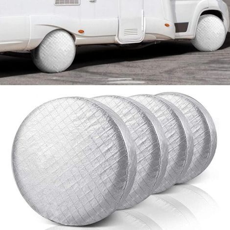 Set mit 4 wasserdichten und staubdichten Aluminium-Reifenabdeckungen mit UV-Schutz und Haken für PKW, Wohnmobil, SUV, LKW, Anhänger, passend für Reifen mit einem Durchmesser von 68–73 cm. (1/3)