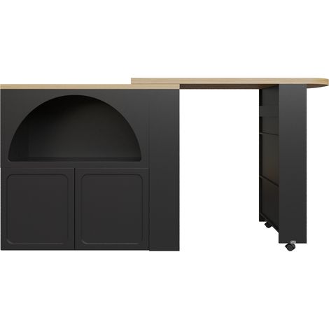 Tavolo bar allungabile con contenitore e ruote, MDF nero 135-205 x 39 x 100 cm (1/5)