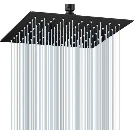 Regendusche 25cm Quadratisch Schwarz Edelstahl Wassersparend mit 121 Antikalk Düsen (1/5)