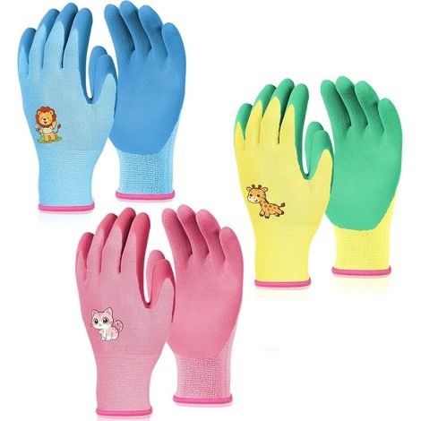 3 Paires Gants de Jardinage pour Enfants, 3 à 5 Ans (1/5)