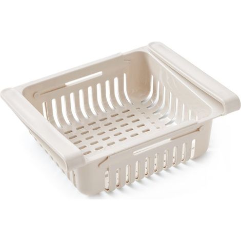 Boite Rangement Frigo, Organisateur de réfrigérateur extensible, Tiroirs empilables en plastique, Rangement et Organisation de Cuisine, Beige (1/5)