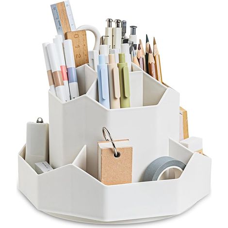 BRAVIX Organisateur de Bureau, Pot a Crayon Rotatif à 360 Degrés, Organiseur Bureau avec 9 Compartiments, Pot à Crayon, Porte Crayons Bureau, Rangement Stylo, Pour Papeterie, Maquillage, L'artisanat