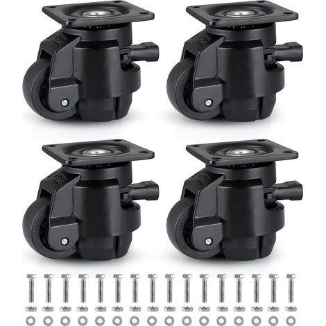 Roulettes de Machines de Nivellement, 50 Mm Roulette à Plaque avec Poignée à Cliquet, Roulettes Rétractables pour Établi, Équipement, Lot de 4, Noir (1/5)