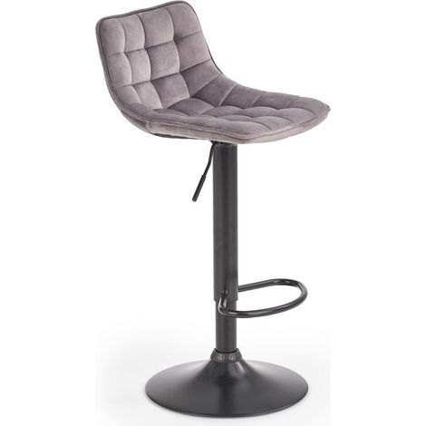 Tabouret de bar en velours gris avec piètement en acier noir MANCHESTER (1/5)
