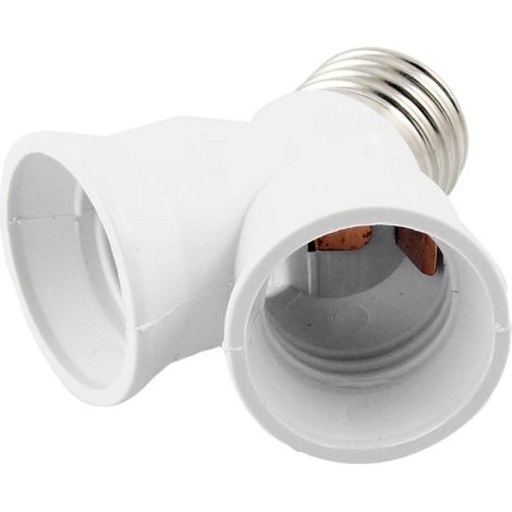 Trade Shop - Lampenfassung Splitter Adapter E27 Stecker auf 2 E27 Fassungen weiße Fassung - (1/3)