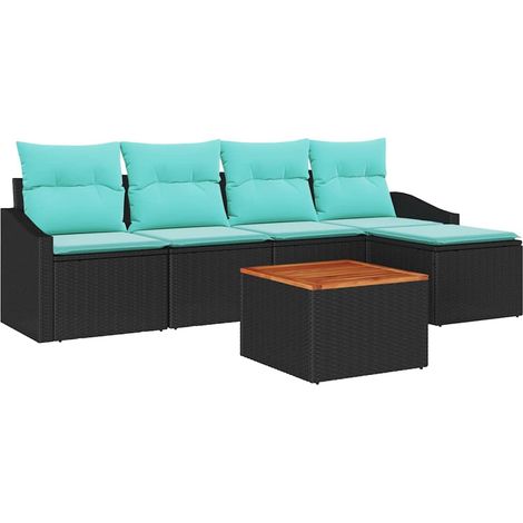 Set Divano da Giardino con cuscino 6 pcs Nero polyrattan vidaXL