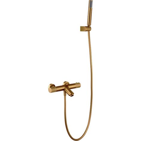 Grifo de bañera termostático de diseño elegante con un acabado oro cepillado Line de Imex (1/3)