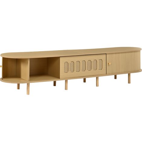 Mueble TV bajo de MDF con diseño de ratán 180 x 40 x 40 cm color madera clara MODENUIT (1/5)