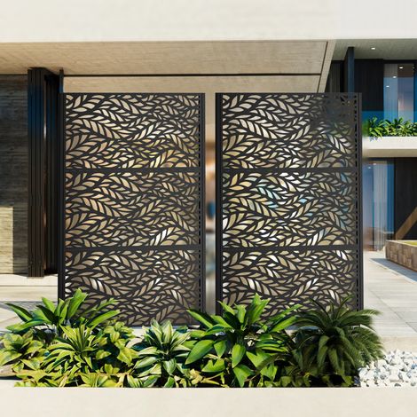 Panneau décoratif en métal pour intimité extérieur autoportant, 183x116cm, clôture pliable avec socle stable, séparateur mobile pour terrasse, balcon, jardin, cour. (1/5)