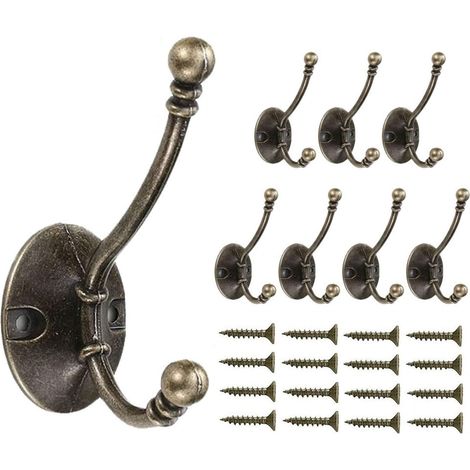 Patere Murale Vintage, 8 Crochets Muraux Lourd Métal Crochet Double pour Suspendre des Vêtements Vestes Peignoirs Serviettes Chapeaux Clés Sacs, Bronze (1/5)