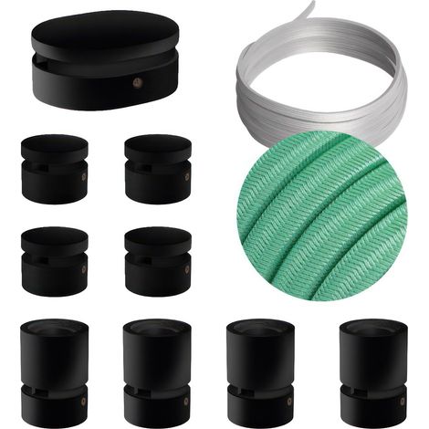 Sistema Filé Symmetric Kit - con cavo di 5 m per catenaria e 9 componenti in legno verniciato nero per interni