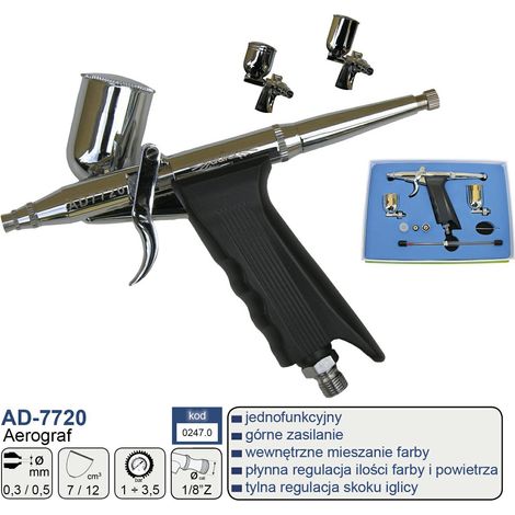 Adler Aerógrafo tipo pistola AD-7720, herramienta profesional para pintura artística y automotriz, boquillas intercambiables 0.5mm y 0.3mm, flujo de pintura ajustable, diseño ergonómico, color metálic