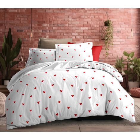 Parure de draps 4P "Louna" lit 160 x 200 Love Rouge Coton Pur