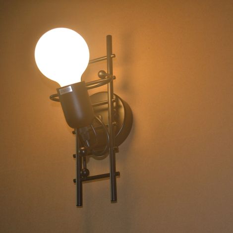 Applique Murale Robot Créative Caractéristique Lampe Convient pour Chevet Chambre d'Enfants E27 Noir