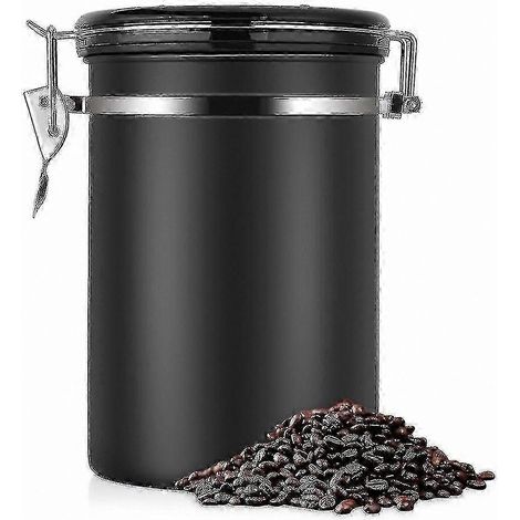 Grande boîte à café hermétique en acier inoxydable avec finition noire pour la cuisine (1/4)