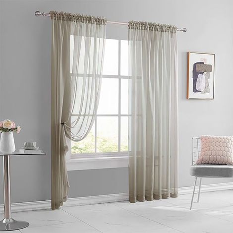 1 pièce Rideau Tulle Poche à tige 140x260cm Polyester Moka Semi-ombrant Salon Chambre (1/5)