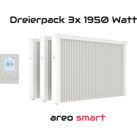 Elektroheizung Dreierpack 3x 1950 Watt Flächenspeicherheizung areo smart - digitales Thermostat mit LCD-Display - Option zur Appsteuerung von eVARMO (1/5)