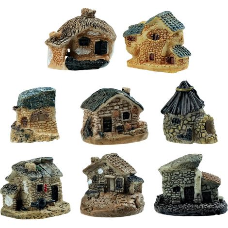 8 Pièces Jardin Fée Miniature Pierre Maisons Mini Cottage Miniatures Accessoires Mini Pierre Village Poupée Fée Décoration de Maison de Fleur (1/5)