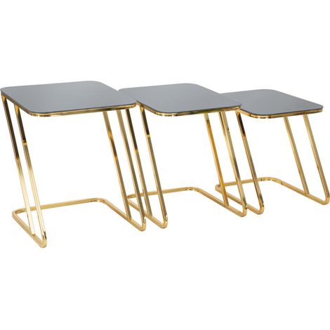 Lot de 3 Tables d'Appoint Gigognes "Simple" 55cm Noir & Or