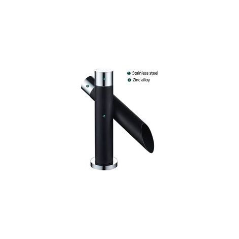 Robinet mitigeur monocommande noir mat pour vasques à effet cascade. Design moderne en laiton (hauteur réduite 17 cm).-Crezuo