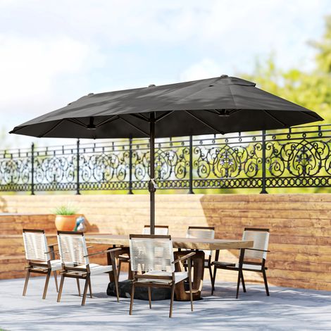 Outsunny Parasol de jardin exterieur parasol double rectangulaire 4.6L x 2.7l x 2.4H m avec ouverture fermeture manivelle. sacs de lestage et base inclus. pour balcon. piscine. gris