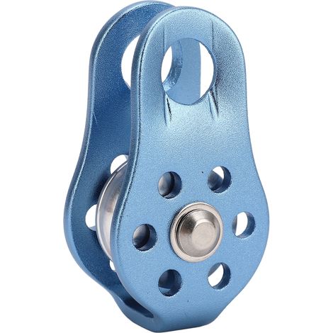 Poulie simple d'escalade en alliage d'aluminium et de magnésium, à œillet fixe, pour corde unique, idéale pour l'alpinisme, le rappel et le sauvetage (bleu clair). (1/5)
