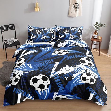 Bettwäsche-Set Fußball 135x200cm mit 2 Kissenbezügen 80x80cm, Mikrofaser, pflegeleicht