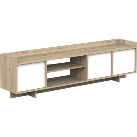 Mesa de TV Lead 3 Puertas 1 Estante Roble Artisan y Blanco 180 Melamina Moderna y Elegante para Sala de Estar (1/5)