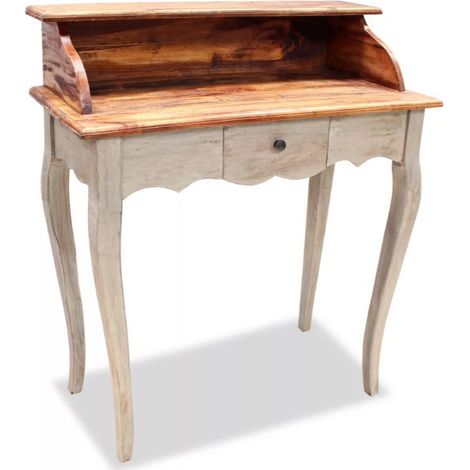 Bureau 1 tiroir 1 niche bois recyclé massif clair Vanila (1/5)