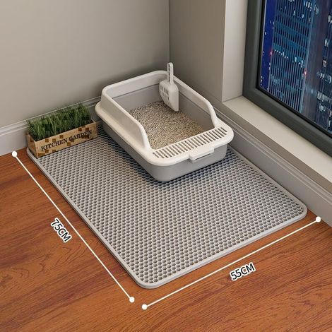 Tappetino per lettiera per gatti – 75 x 55 cm, tappetino in EVA a doppio strato impermeabile per lettiere e toilette per gatti (1/4)