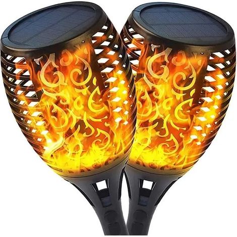 Lampe Torche Solaire - Flamme - 2 Pack - Étanche - Jardin - LED (1/4)