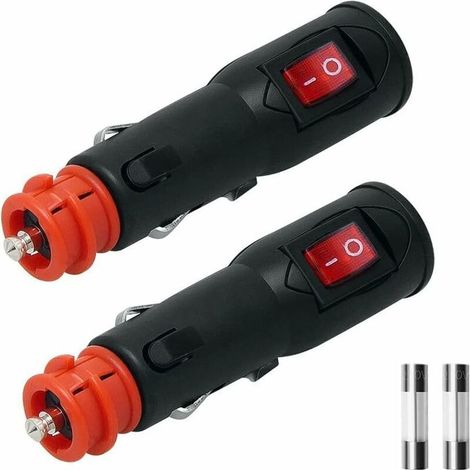 Allume Cigares Fiche, Prise Allume Cigare male universelle 12V, avec interrupteur et fusible pour 12mm DIN HELLA / 20mm Prise 12V-24V, Câbles jusqu'à 2 x 2,5mm² pour Camping Car Bateau Moto (2x Pcs) (1/4)