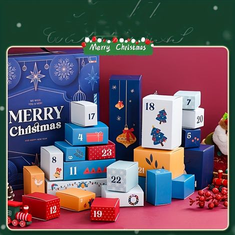 Calendrier de l'Avent DIY - Kit 1 pièce avec 24 boîtes rechargeables, couvercle et accessoires multiples, design festif, idéal pour le compte à rebour (1/5)