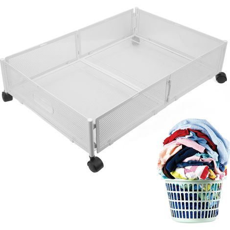 Boîte de Rangement Sous Lit Démontable avec Roues - Organisateur Grille Métal Blanc pour Stockage (1/5)