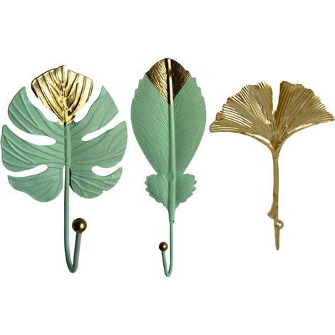 Crochets Muraux Forte Plasticité Forgé Forme Feuille Lot de 3 Facile à Utiliser, Style Léger et Unique pour Vêtements, Décoration Maison et Bureau (1/5)