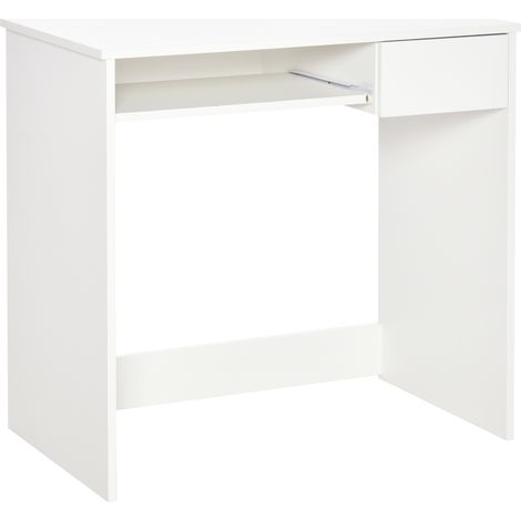 Scrivania Ufficio Salvaspazio 80x45x75 cm con Vassoio Tastiera e Cassetto in Legno Bianco (1/5)